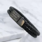 Rome Leather & Stainless Steel Mens Bracelet - Black with Black Clasp