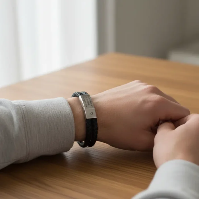 Rome Leather & Stainless Steel Mens Bracelet - Black - Image 3