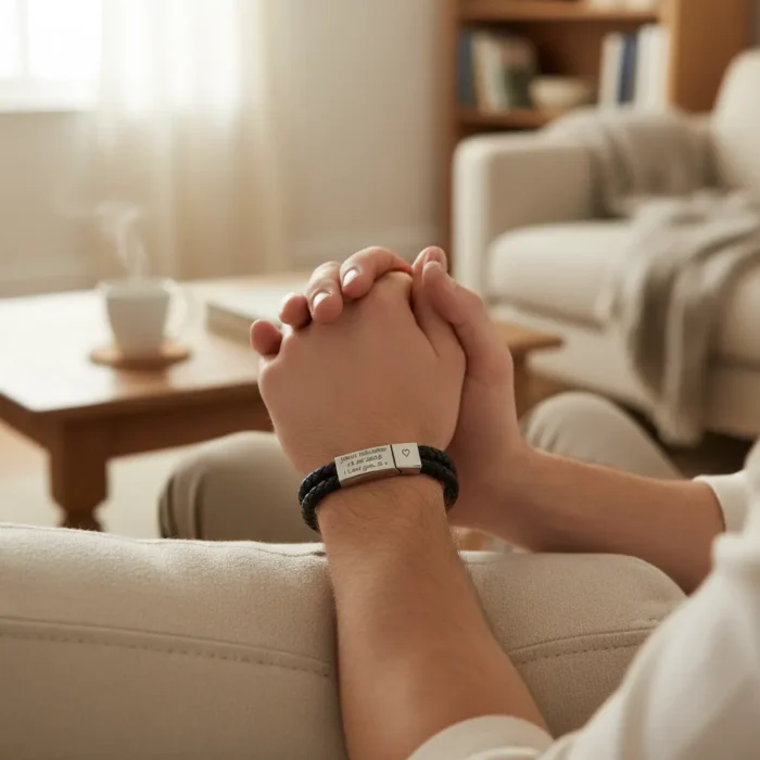 Rome Leather & Stainless Steel Mens Bracelet - Black - Image 2