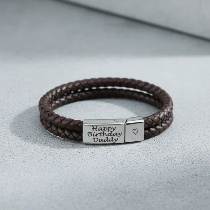 Rome Leather & Stainless Steel Mens Bracelet - Brown - Image 5