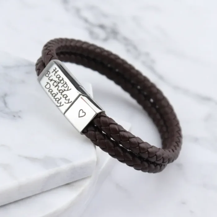Rome Leather & Stainless Steel Mens Bracelet - Brown - Image 6