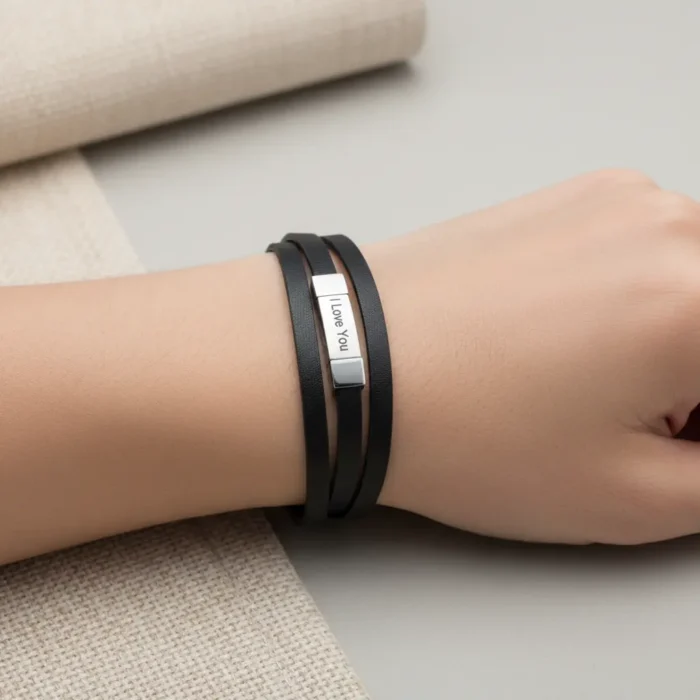 Cairo Leather & Stainless Steel Mens Bracelet - Brown - Image 2