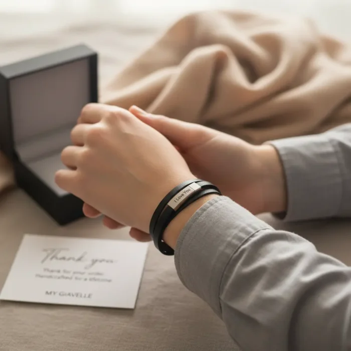 Cairo Leather & Stainless Steel Mens Bracelet - Brown - Image 3