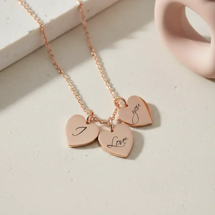 3 Heart Necklace - Rose Gold - Image 5