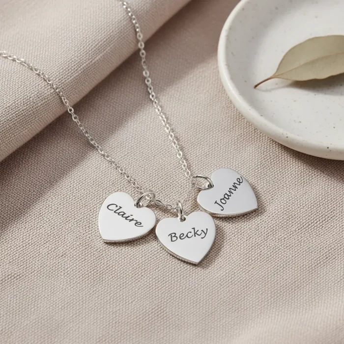 3 Heart Necklace - Silver - Image 4