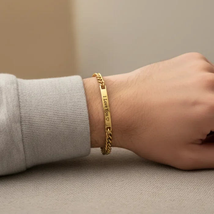 Steel Identity Mens Bracelet - Gold - Image 2