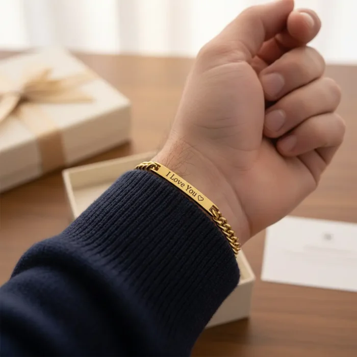 Steel Identity Mens Bracelet - Gold - Image 3