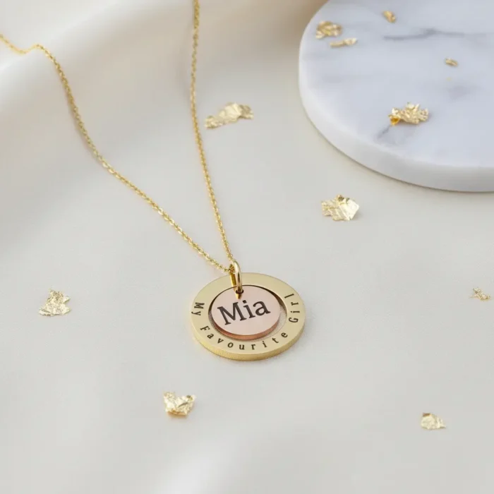 Double Circular Necklace - Gold - Image 7