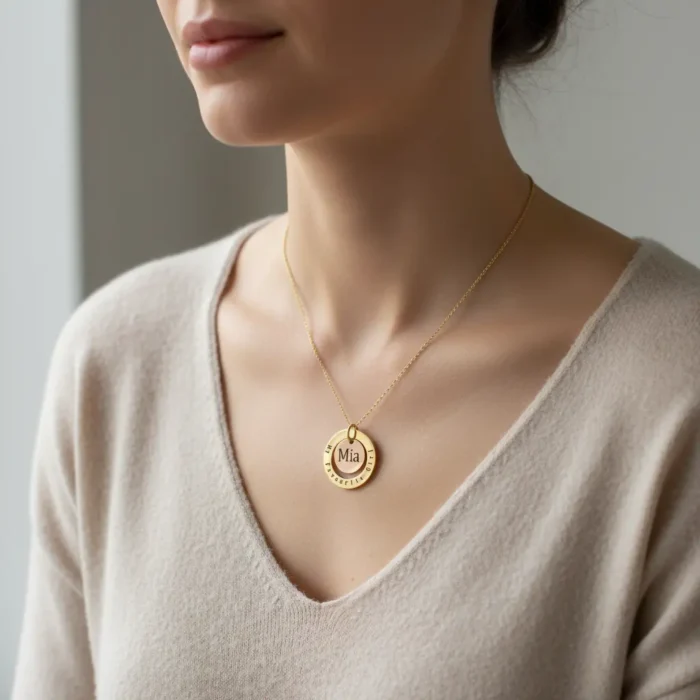 Double Circular Necklace - Gold - Image 2