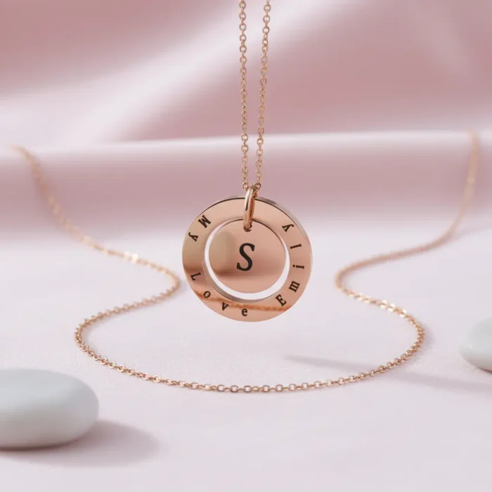 Double Circular Necklace - Rose Gold - Image 4