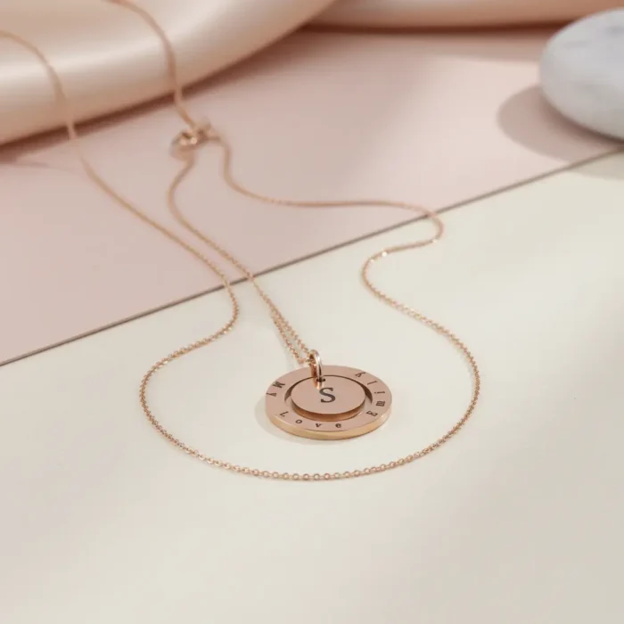 Double Circular Necklace - Rose Gold - Image 5