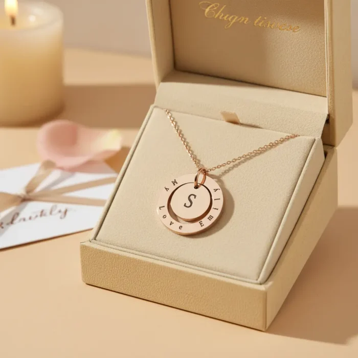Double Circular Necklace - Rose Gold - Image 3