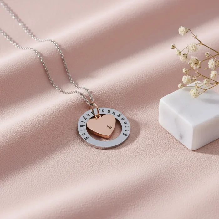 Circle heart Necklace - Silver + Rose Gold - Image 4