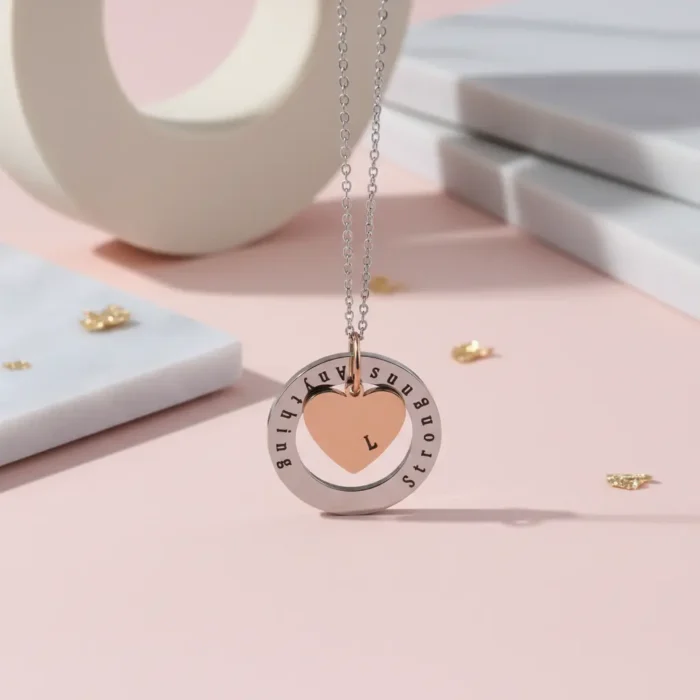 Circle heart Necklace - Silver + Rose Gold - Image 5