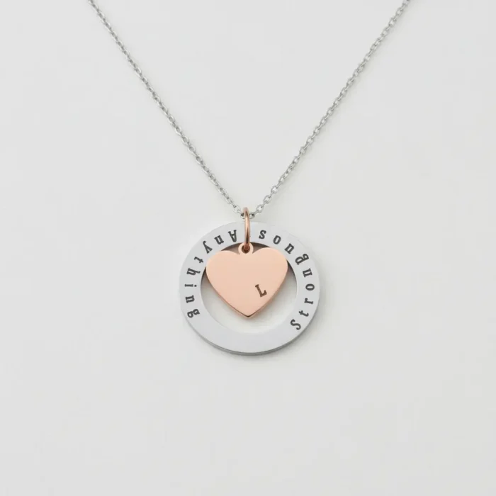 Circle heart Necklace - Silver + Rose Gold - Image 3