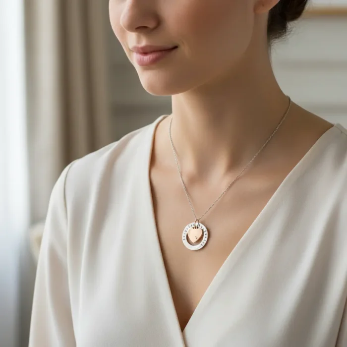 Circle heart Necklace - Silver + Rose Gold - Image 2