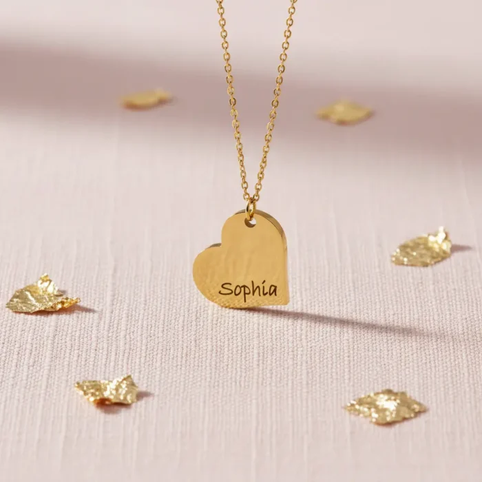 Heart diagonal Necklace - Gold - Image 4