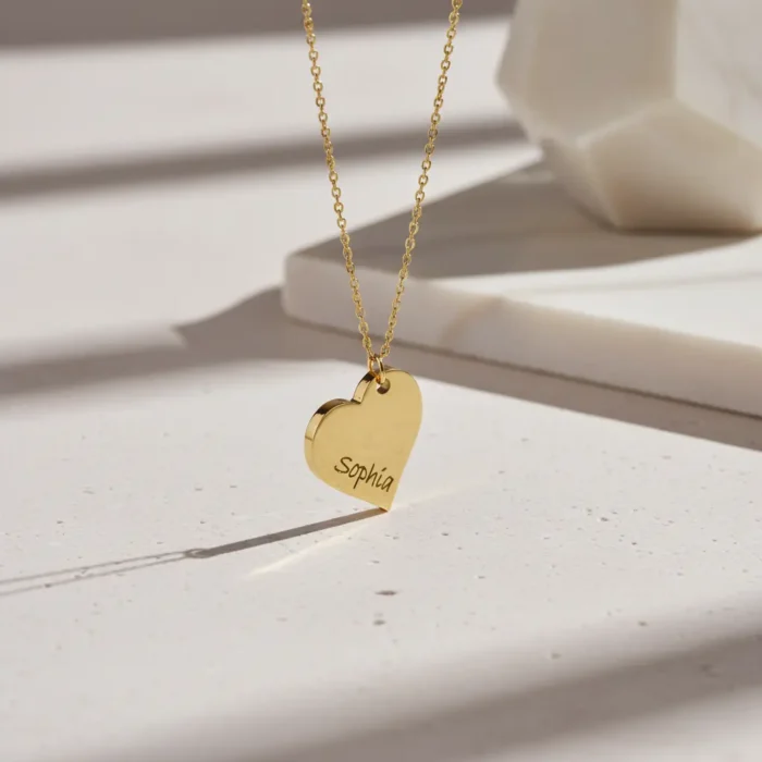 Heart diagonal Necklace - Gold - Image 5