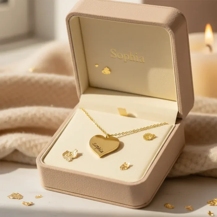 Heart diagonal Necklace - Gold - Image 3