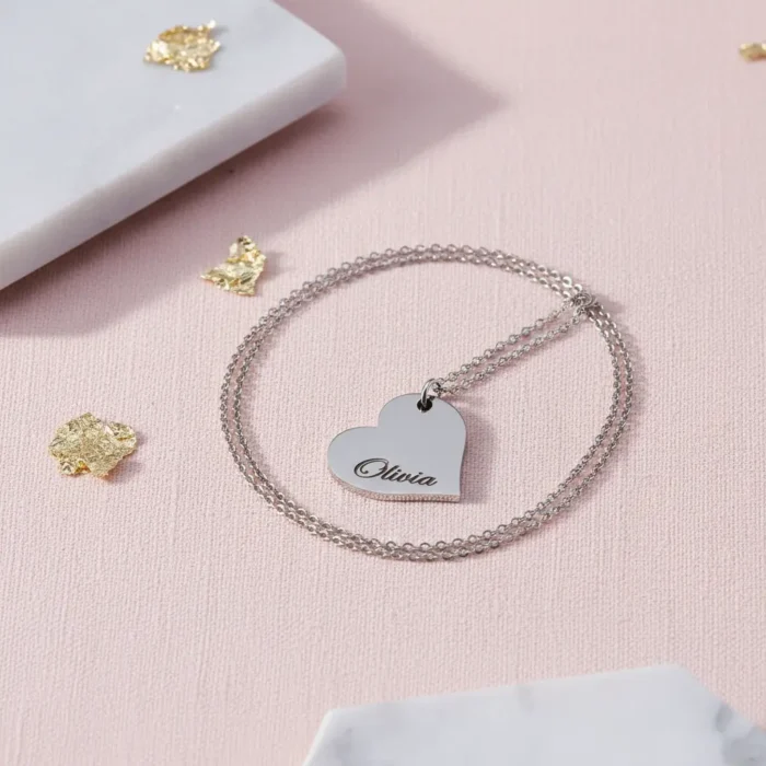 Heart diagonal Necklace - Silver - Image 3