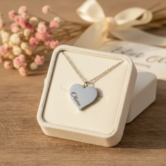 Heart diagonal Necklace - Silver - Image 2