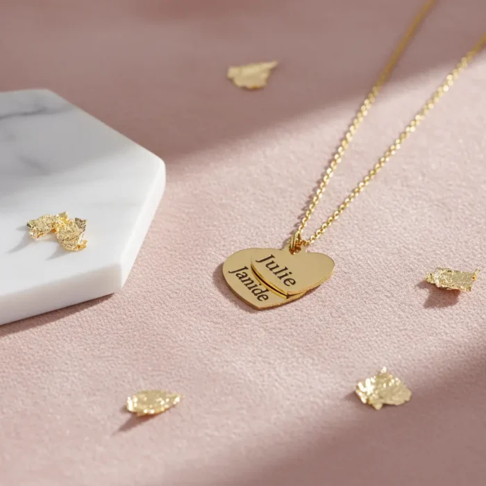 2 Heart Big Small Necklace - Gold - Image 3