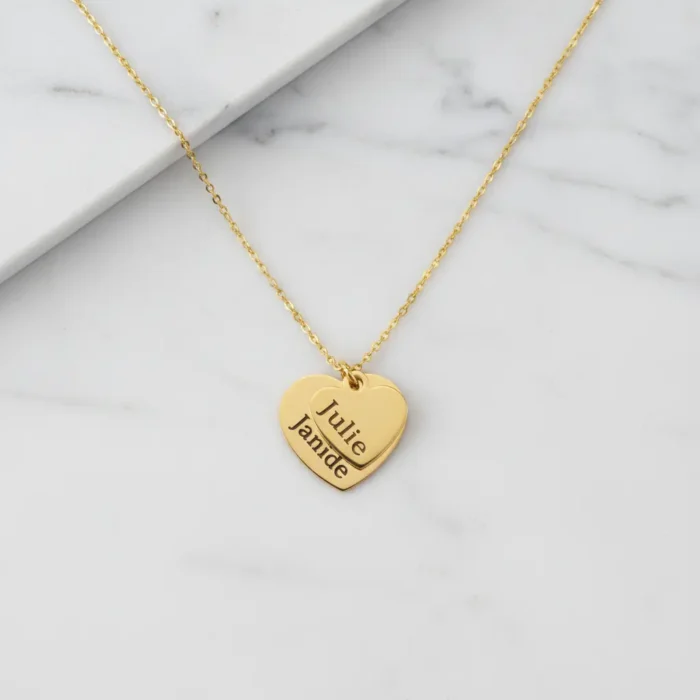 2 Heart Big Small Necklace - Gold - Image 4
