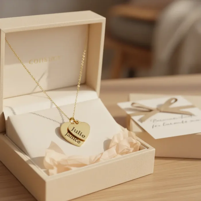 2 Heart Big Small Necklace - Gold - Image 5