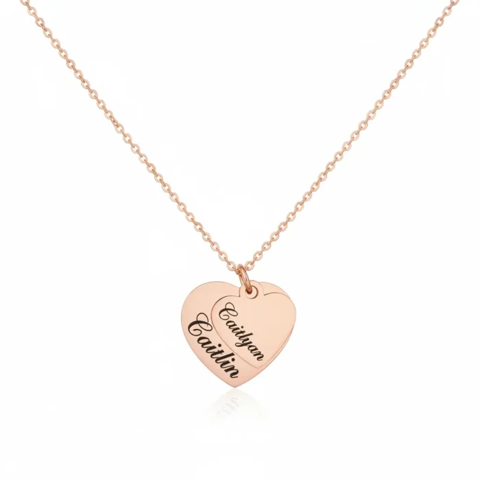 2 Heart Big Small Necklace - Rose Gold - Image 5