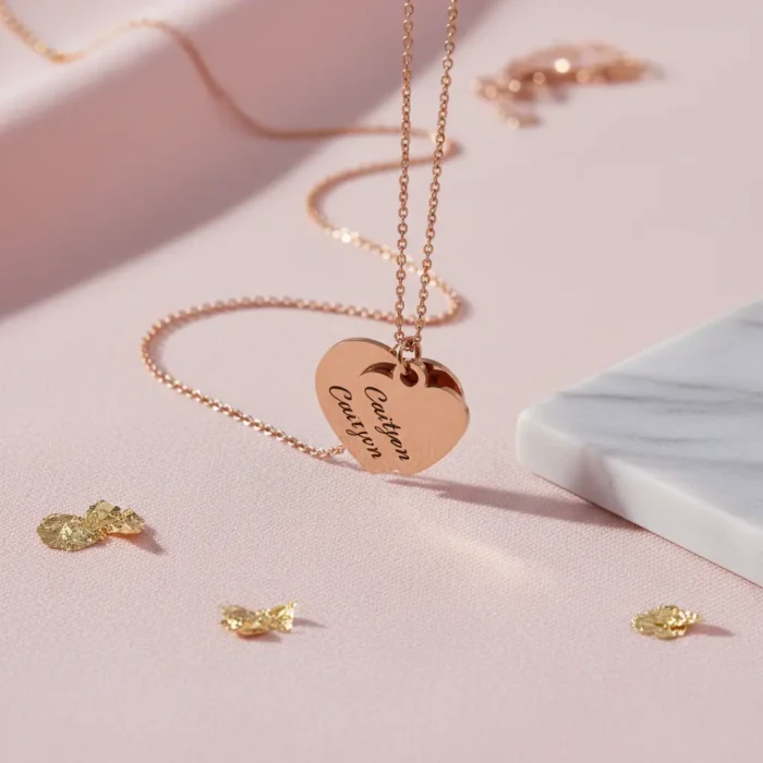 2 Heart Big Small Necklace - Rose Gold - Image 3