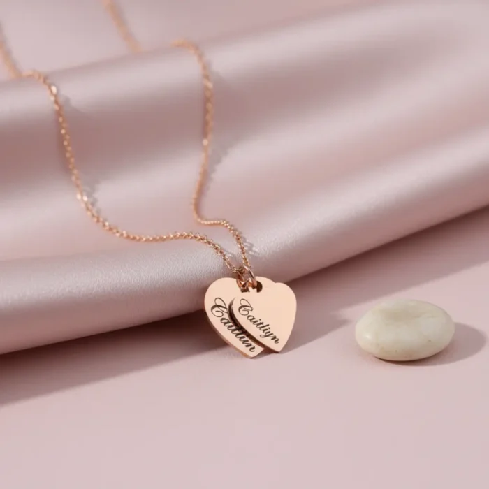 2 Heart Big Small Necklace - Rose Gold - Image 4