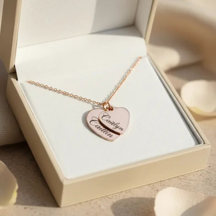 2 Heart Big Small Necklace - Rose Gold - Image 6