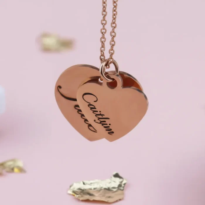 2 Heart Big Small Necklace - Rose Gold - Image 7