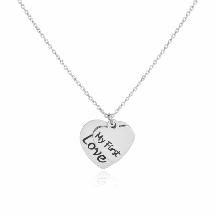 2 Heart Big Small Necklace - Silver - Image 7