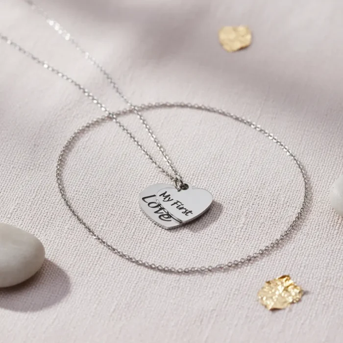 2 Heart Big Small Necklace - Silver - Image 3