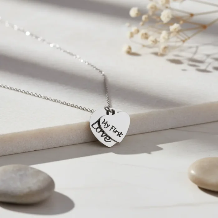 2 Heart Big Small Necklace - Silver - Image 4