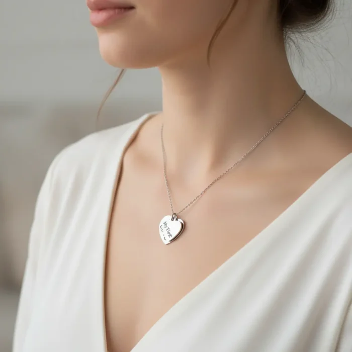 2 Heart Big Small Necklace - Silver - Image 2