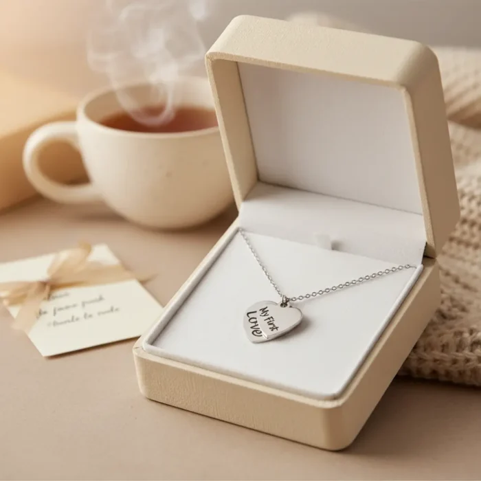 2 Heart Big Small Necklace - Silver - Image 5