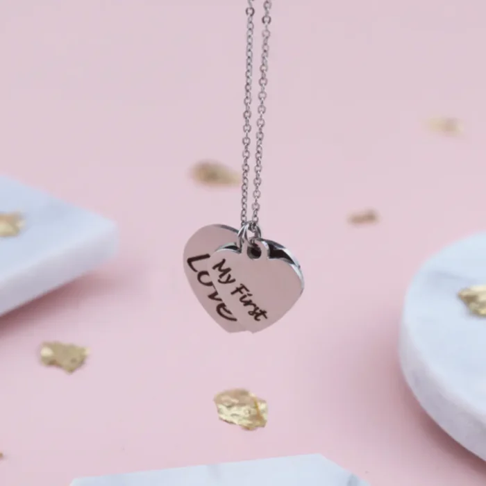 2 Heart Big Small Necklace - Silver - Image 6