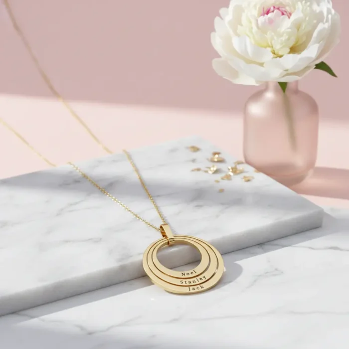 Triple Family Circular Necklace - Gold - Image 5