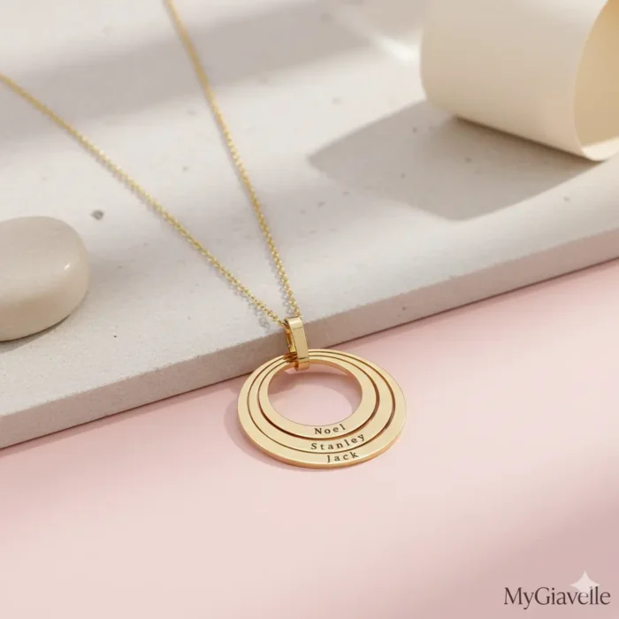 Triple Family Circular Necklace - Gold - Image 6