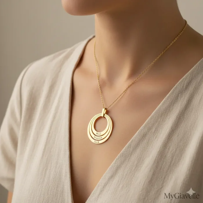Triple Family Circular Necklace - Gold - Image 2