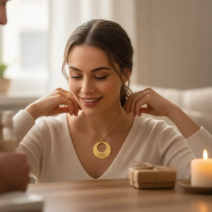 Triple Family Circular Necklace - Gold - Image 3