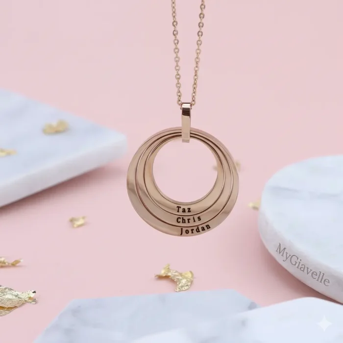 Triple Family Circular Necklace - Rose Gold - Image 4
