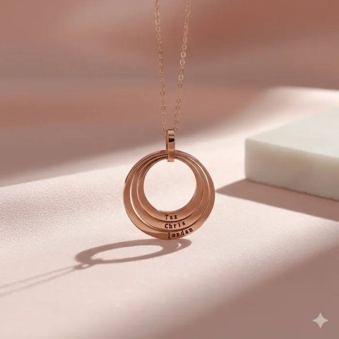 Triple Family Circular Necklace - Rose Gold - Image 6
