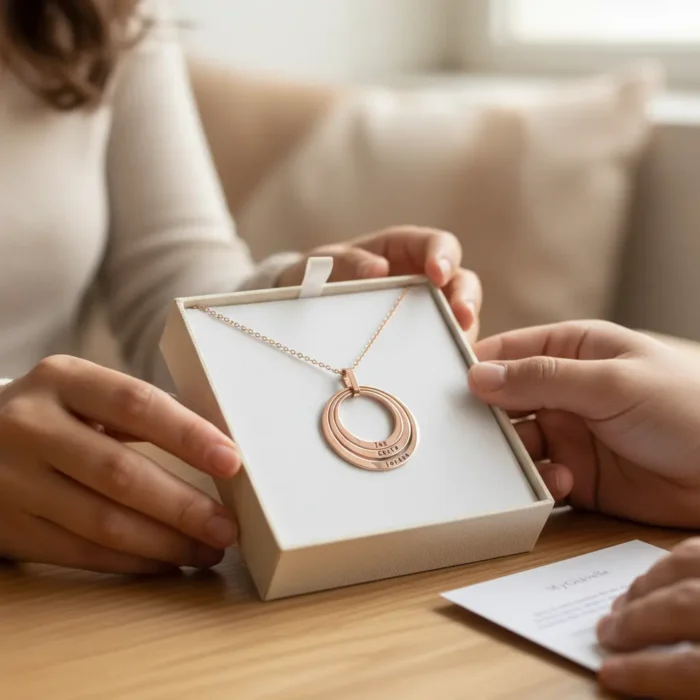 Triple Family Circular Necklace - Rose Gold - Image 3