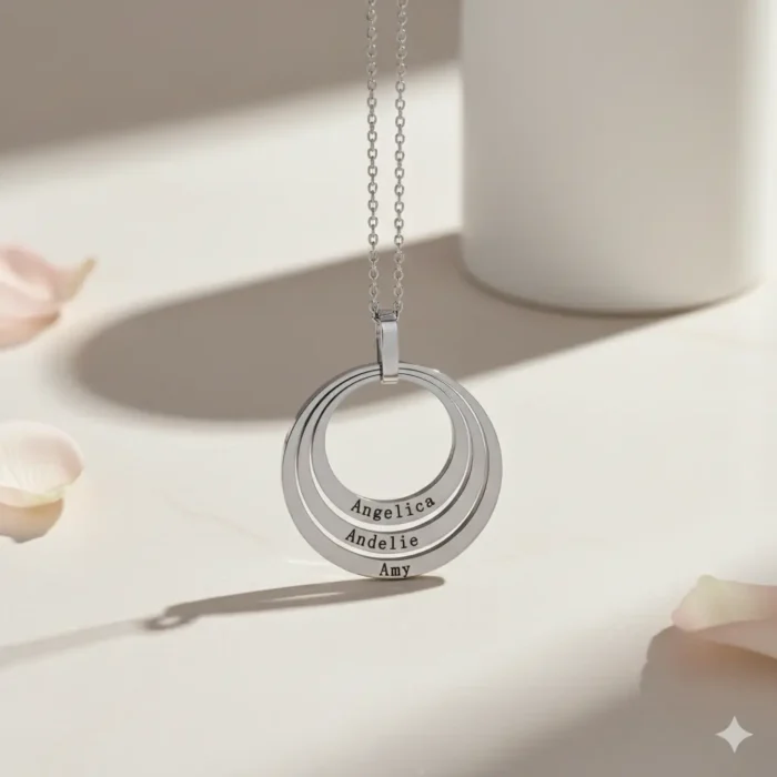 Triple Family Circular Necklace - Silver - Image 5