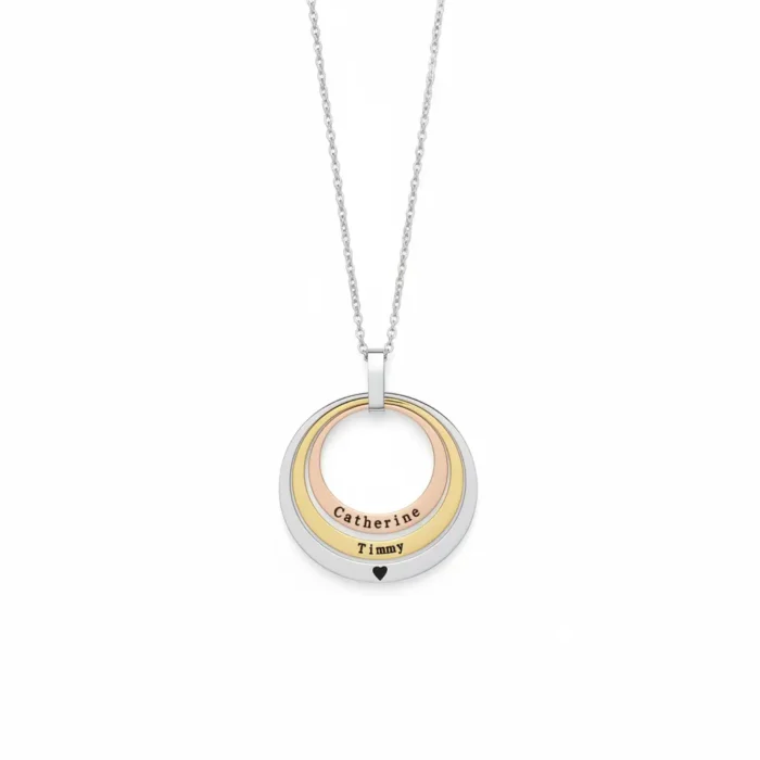 Triple Family Circular Necklace - Silver Gold & Rose Gold - Image 5