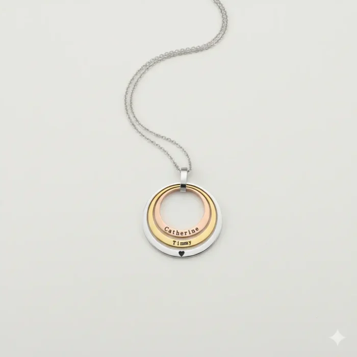 Triple Family Circular Necklace - Silver Gold & Rose Gold - Image 3
