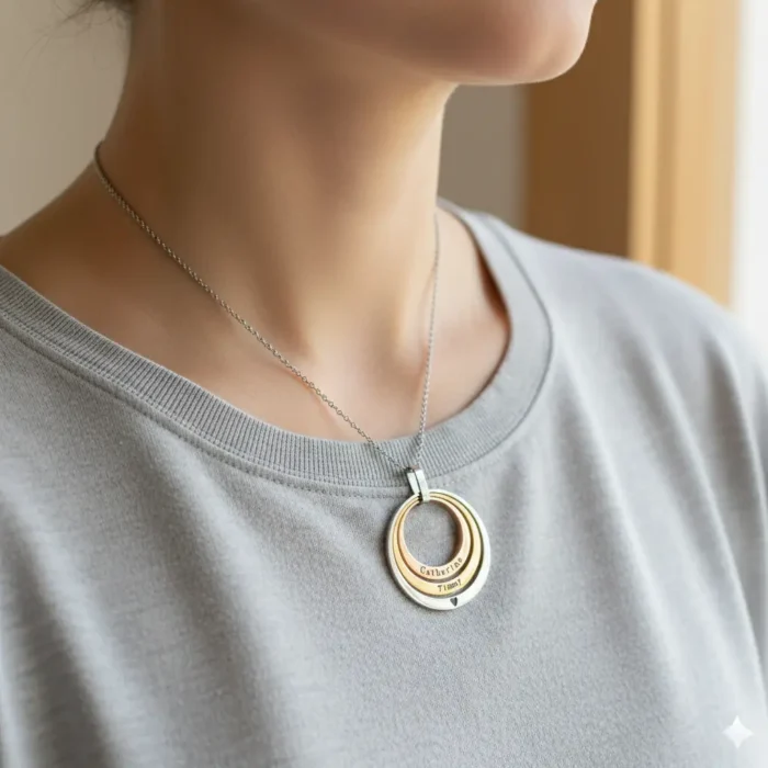 Triple Family Circular Necklace - Silver Gold & Rose Gold - Image 2